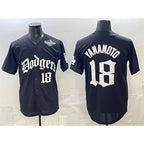 Los Angeles Dodgers #18 Yoshinobu Yamamoto Black 2025 LA Gothic Style With 2025 World Series Patch Vapor Premier Limited Stitched Baseball jersey