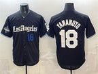Los Angeles Dodgers #18 Yoshinobu Yamamoto Black 2025 World Series Champions Patch 'Gothic Edition' Vapor Premier Limited Stitched Baseball Jersey