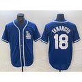 Los Angeles Dodgers #18 Yoshinobu Yamamoto Blue Cool Base Stitched Baseball jersey