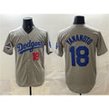 Los Angeles Dodgers #18 Yoshinobu Yamamoto Gray 2025 World Series Champions Patch Stitched Baseball jersey