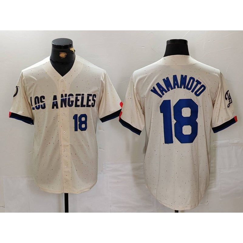 Los Angeles Dodgers #18 Yoshinobu Yamamoto Number Cream 2024 City Connect Limited Stitched Baseball jersey