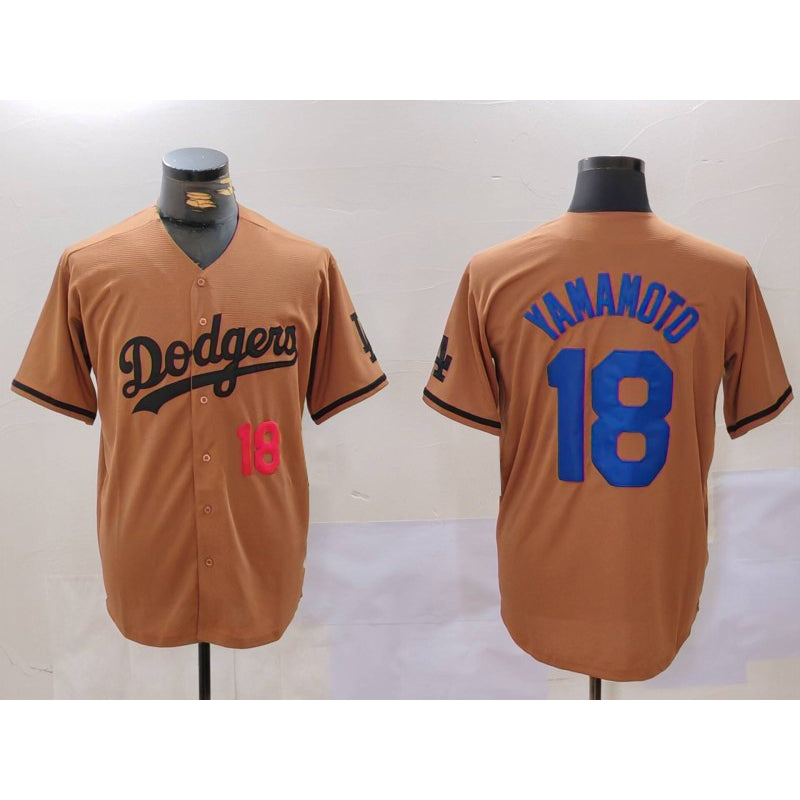 Los Angeles Dodgers #18 Yoshinobu Yamamoto Number Olive Cool Base Limited Stitched Baseball jersey