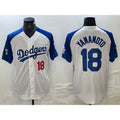 Los Angeles Dodgers #18 Yoshinobu Yamamoto Number White Blue Fashion Stitched Cool Base Limited Baseball jersey