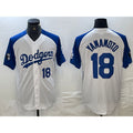 Los Angeles Dodgers #18 Yoshinobu Yamamoto Number White Blue Fashion Stitched Cool Base Limited Baseball jersey
