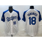 Los Angeles Dodgers #18 Yoshinobu Yamamoto Number White Blue Fashion Stitched Cool Base Limited Baseball jersey