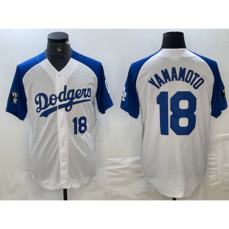Los Angeles Dodgers #18 Yoshinobu Yamamoto Number White Blue Fashion Stitched Cool Base Limited Baseball jersey