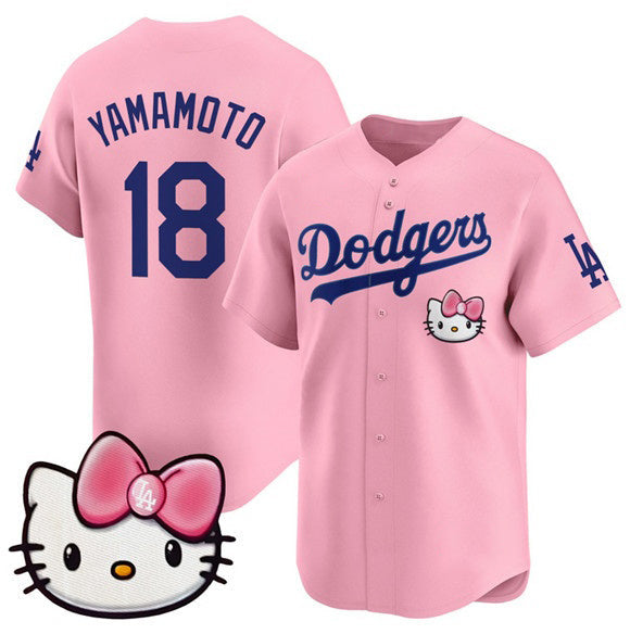 Los Angeles Dodgers #18 Yoshinobu Yamamoto Pink 2025 Hello Kitty Vapor Limited Stitched Baseball jersey