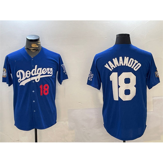 Los Angeles Dodgers #18 Yoshinobu Yamamoto Royal 2024 World Series Patch Alternate Limited Stitched Baseball jersey