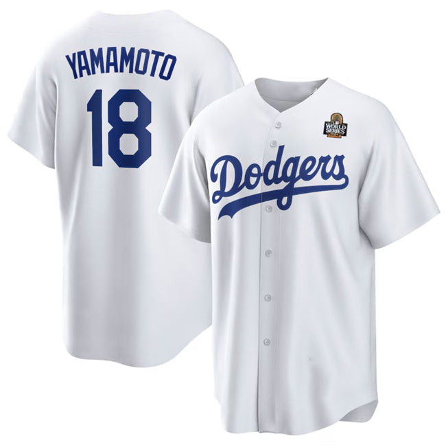 Los Angeles Dodgers #18 Yoshinobu Yamamoto White 2024 World Series Cool Base Stitched Baseball jersey