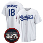 Los Angeles Dodgers #18 Yoshinobu Yamamoto White 2025 World Tour Tokyo Series Home Stitched Baseball jersey