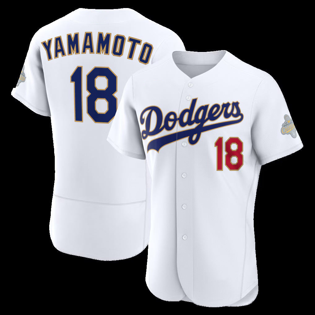 Los Angeles Dodgers #18 Yoshinobu Yamamoto White 2026 Gold Collection Authentic Baseball Jersey