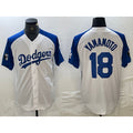 Los Angeles Dodgers #18 Yoshinobu Yamamoto White Blue Fashion Stitched Cool Base Limited Baseball jersey