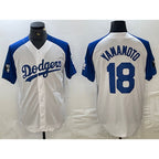 Los Angeles Dodgers #18 Yoshinobu Yamamoto White Blue Fashion Stitched Cool Base Limited Baseball jersey