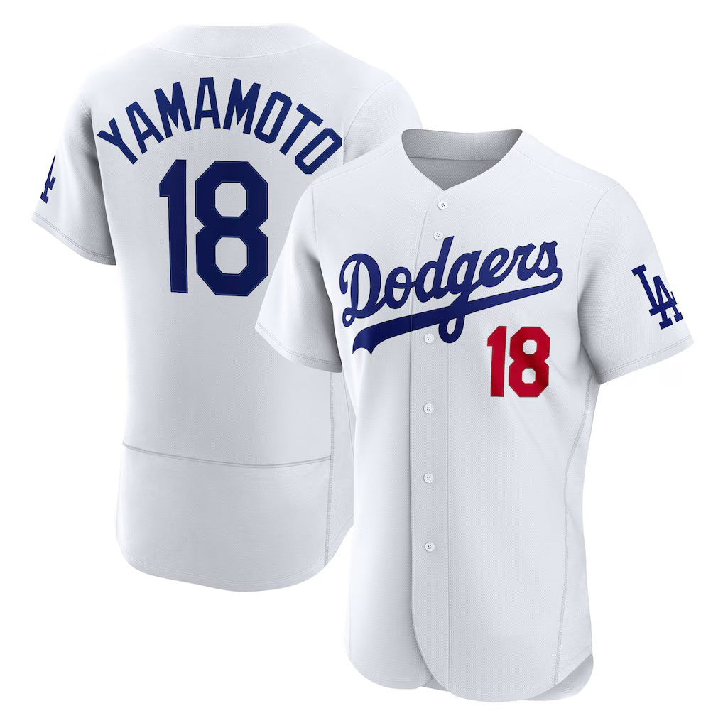 Los Angeles Dodgers #18 Yoshinobu Yamamoto White Home Authentic Baseball jersey