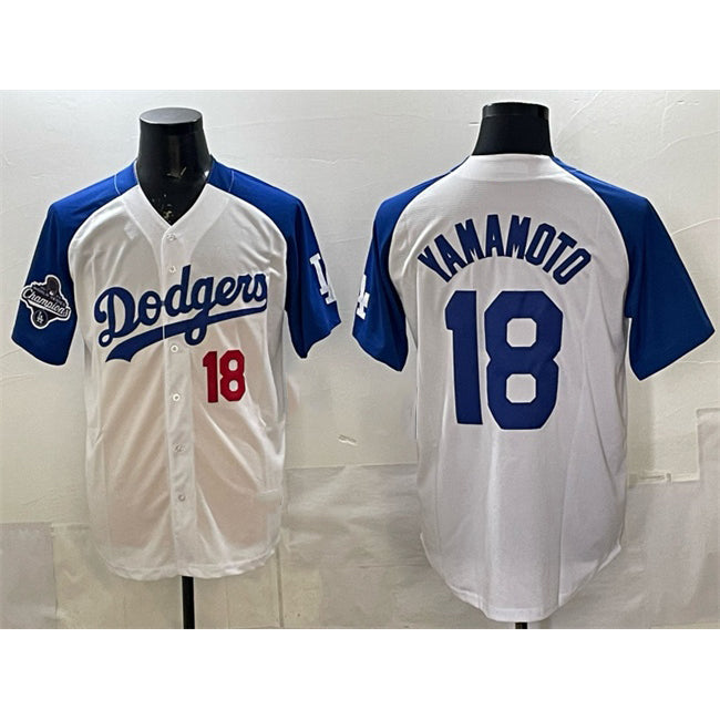 Los Angeles Dodgers #18 Yoshinobu Yamamoto White Royal 2025 World Series Champions Patch Limited Stitched Baseball jersey