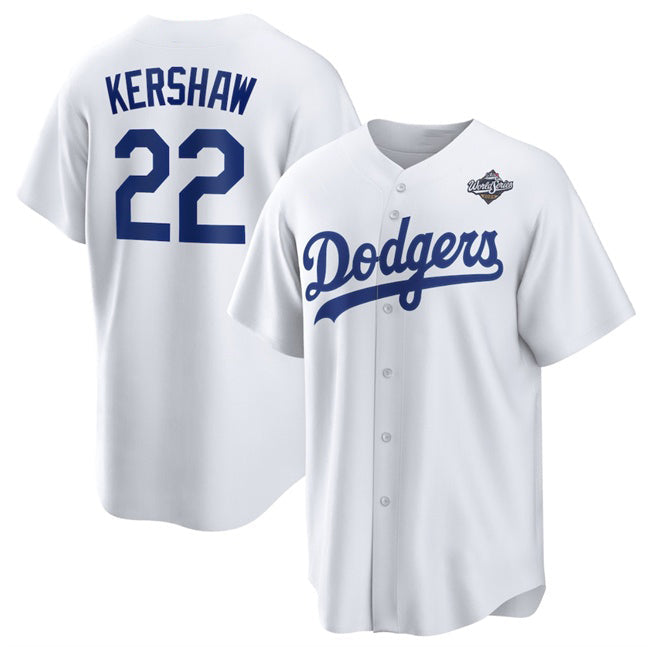 Los Angeles Dodgers #22 Clayton Kershaw White 2025 World Series Home Cool Base Stitched Baseball jersey