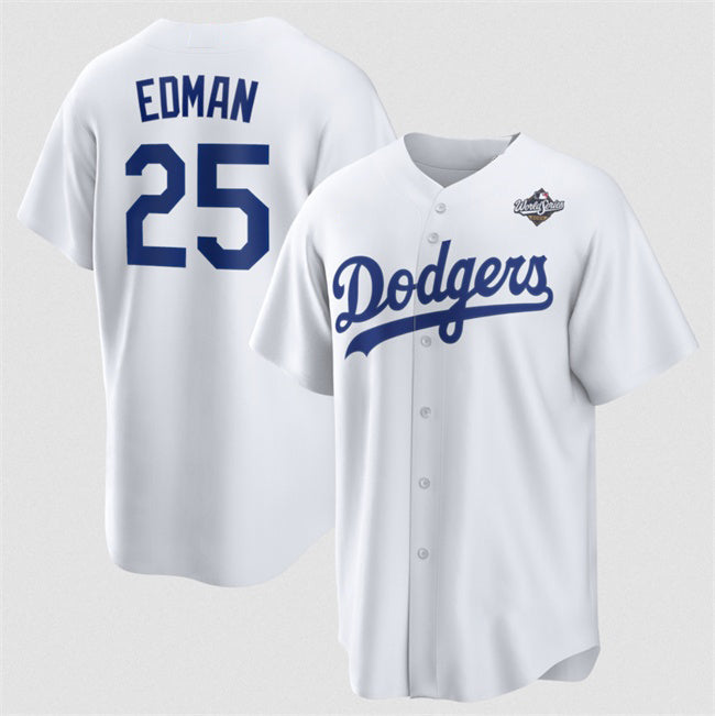 Los Angeles Dodgers #25 Tommy Edman White 2025 World Series Home Cool Base Stitched Baseball jersey