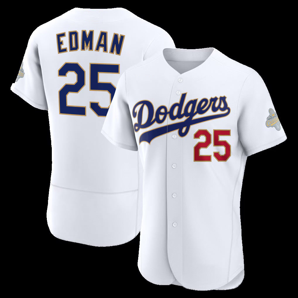 Los Angeles Dodgers #25 Tommy Edman White 2026 Gold Collection Authentic Baseball Jersey
