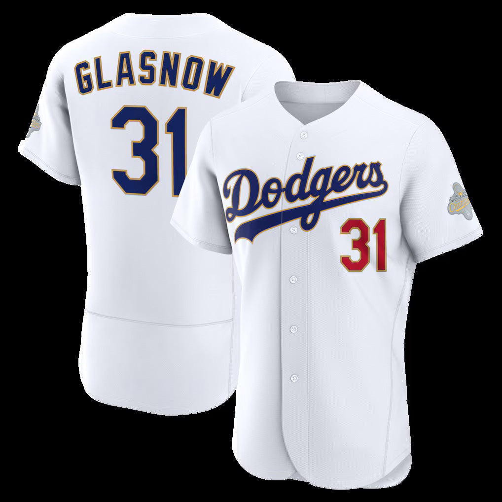 Los Angeles Dodgers #31 Tyler Glasnow White 2026 Gold Collection Authentic Baseball Jersey