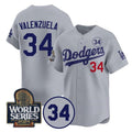 Los Angeles Dodgers #34 Toro Valenzuela Gray 2024 World Series With No. 34 Patch Limited Stitched Baseball jersey