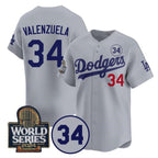 Los Angeles Dodgers #34 Toro Valenzuela Gray 2024 World Series With No. 34 Patch Limited Stitched Baseball jersey