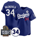 Los Angeles Dodgers #34 Toro Valenzuela Royal 2024 World Series With No. 34 Patch Cool Base Stitched Baseball jersey