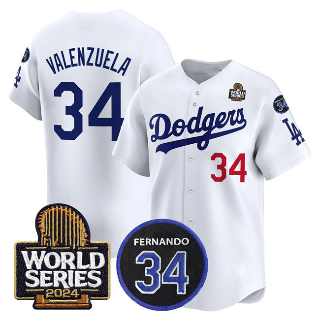 Los Angeles Dodgers #34 Toro Valenzuela White 2024 World Series With Fernando Memorial Patch Limited Stitched Baseball jersey