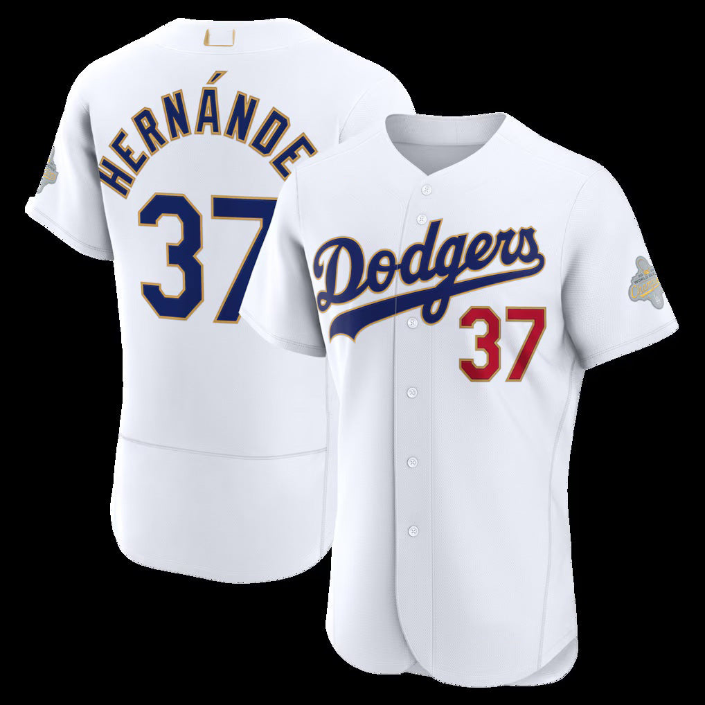 Los Angeles Dodgers #37 Teoscar Hernández White 2026 Gold Collection Authentic Baseball Jersey