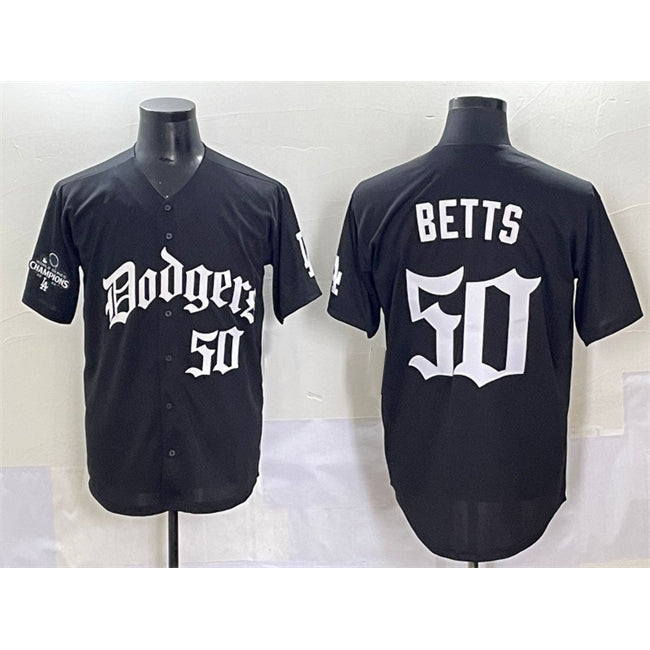 Los Angeles Dodgers #50 Mookie Betts Black 2025 LA Gothic Style With 2024 World Series Champions Patch Vapor Premier Limited Stitched Baseball jersey