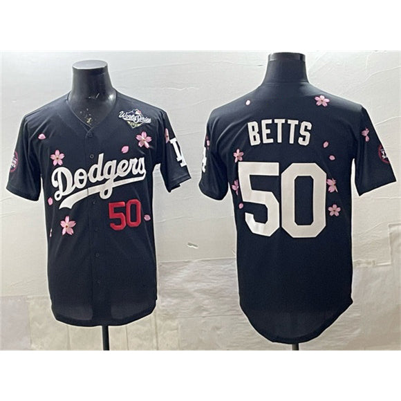 Los Angeles Dodgers #50 Mookie Betts Black 2025 World Series Patch Tokyo Series Limited Stitched Baseball jersey