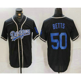 Los Angeles Dodgers #50 Mookie Betts Black Cool Base With Patch Stitched Baseball jersey
