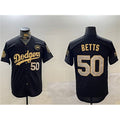 Los Angeles Dodgers #50 Mookie Betts Black Gold 2024 World Series With No. 34 Patch Limited Stitched Baseball jersey