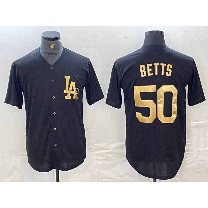 Los Angeles Dodgers #50 Mookie Betts Black Gold Cool Base Stitched Baseball jersey