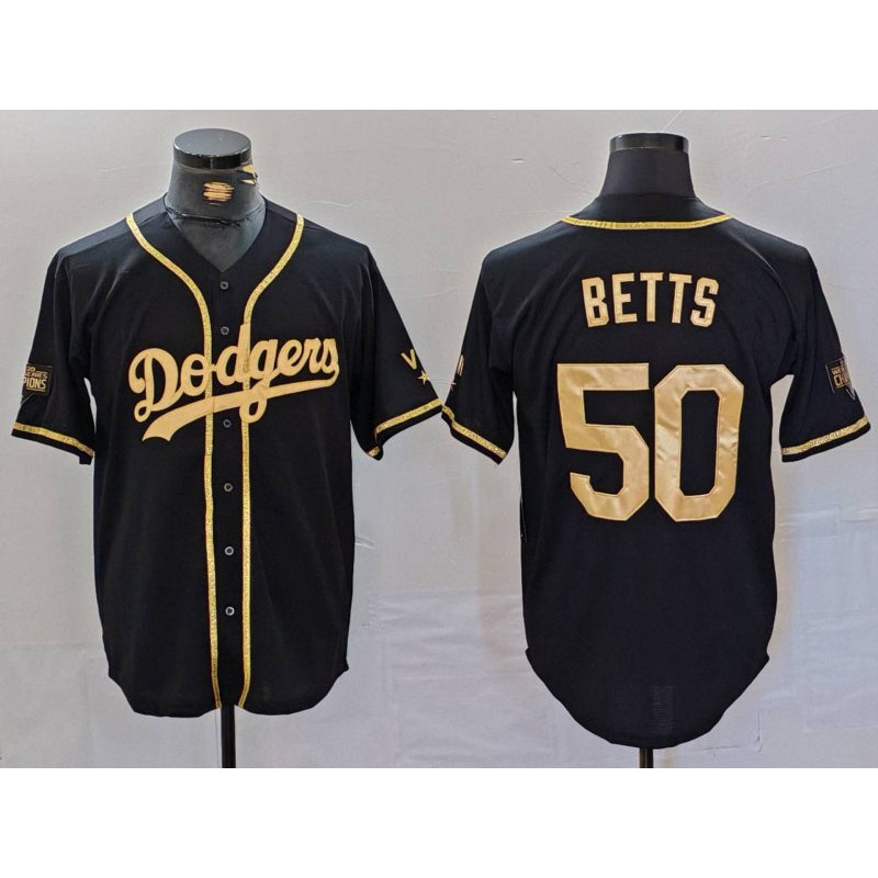 Los Angeles Dodgers #50 Mookie Betts Black Gold World Series Champions Cool Base Stitched Baseball jersey