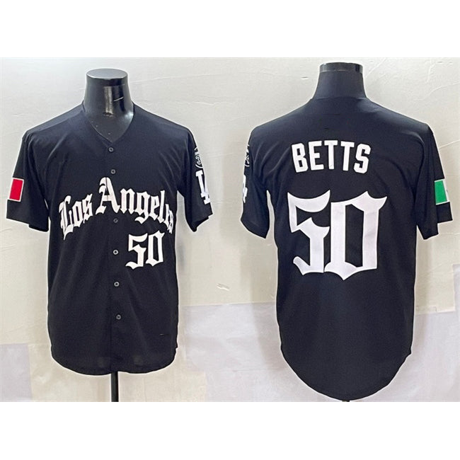 Los Angeles Dodgers #50 Mookie Betts Black Mexico 2025 LA Gothic Style With Fernando Patch Vapor Premier Limited Stitched Baseball jersey