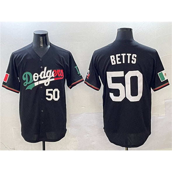 Los Angeles Dodgers #50 Mookie Betts Black Mexico Flag Limited Stitched Baseball jersey
