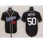 Los Angeles Dodgers #50 Mookie Betts Number Black White Cool Base Stitched Baseball jersey