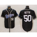 Los Angeles Dodgers #50 Mookie Betts Number Black White Cool Base Stitched Baseball jersey