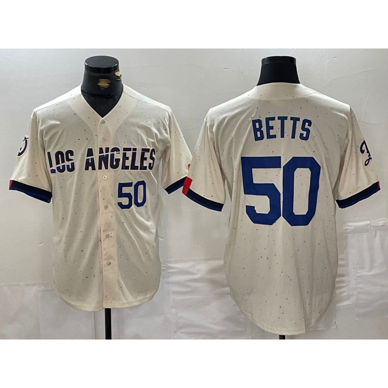 Los Angeles Dodgers #50 Mookie Betts Number Cream 2024 City Connect Limited Stitched Baseball jersey