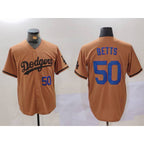 Los Angeles Dodgers #50 Mookie Betts Number Olive Cool Base Limited Stitched Baseball jersey