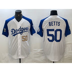Los Angeles Dodgers #50 Mookie Betts Number White Blue Fashion Stitched Cool Base Limited Baseball jersey