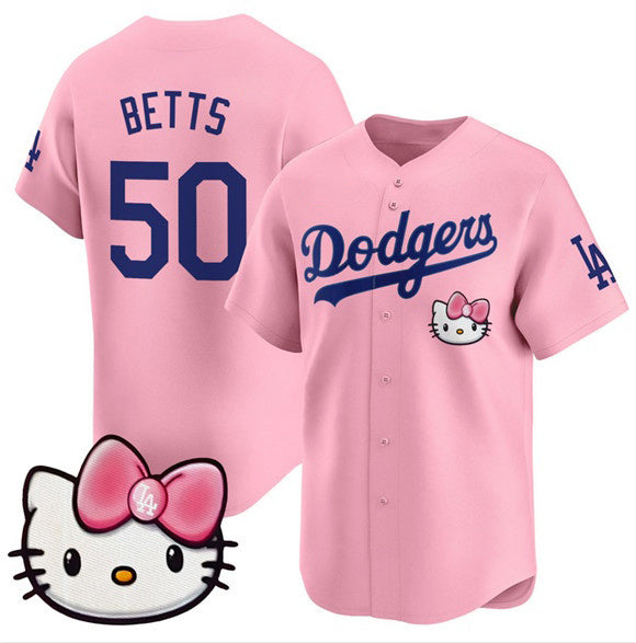 Los Angeles Dodgers #50 Mookie Betts Pink 2025 Hello Kitty Vapor Limited Stitched Baseball jersey