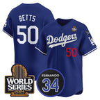 Los Angeles Dodgers #50 Mookie Betts Royal 2024 World Series With Fernando Memorial Patch Limited Stitched Baseball jersey