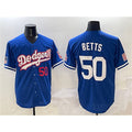 Los Angeles Dodgers #50 Mookie Betts Royal With American Flag Patch Limited Stitched Baseball jersey