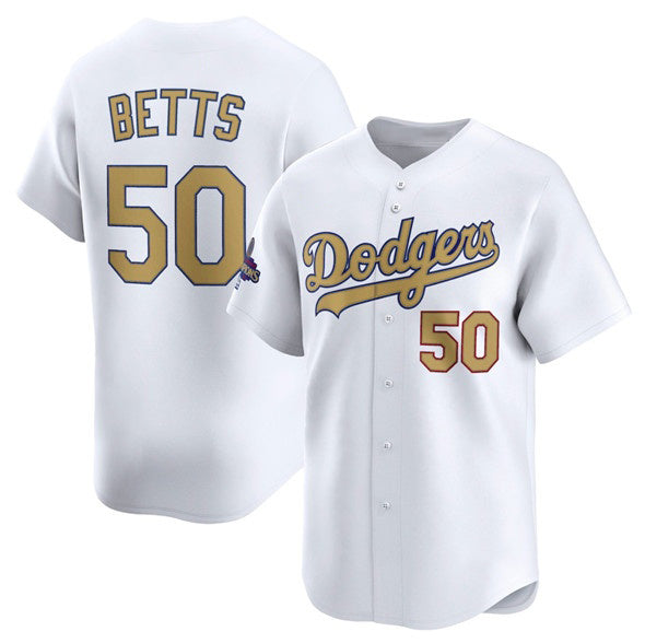 Los Angeles Dodgers #50 Mookie Betts White 2025 Gold Collection Limited Stitched Baseball jersey