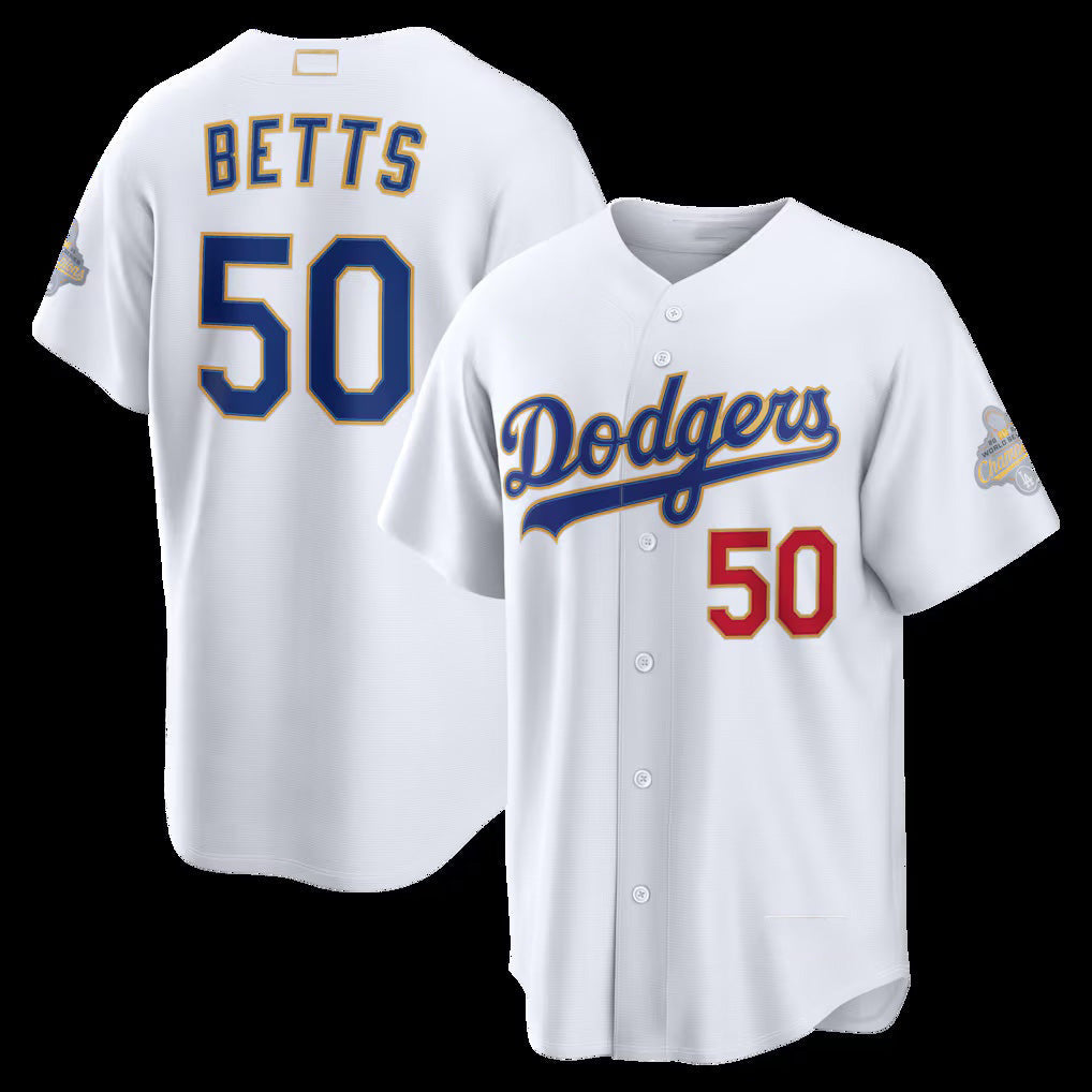 Los Angeles Dodgers #50 Mookie Betts White 2026 Gold Collection Stadium Baseball Jersey