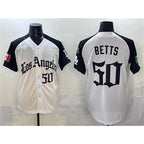Los Angeles Dodgers #50 Mookie Betts White Black Mexico 2025 LA Gothic Style With Fernando Patch Vapor Premier Limited Stitched Baseball jersey