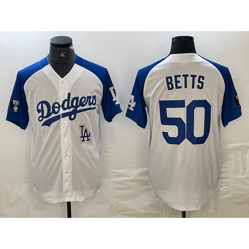 Los Angeles Dodgers #50 Mookie Betts White Blue Fashion Stitched Cool Base Limited Baseball jersey