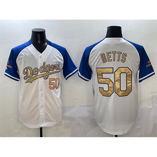 Los Angeles Dodgers #50 Mookie Betts White Royal Gold 2024 World Series Champions Vapor Limited Stitched Baseball jersey