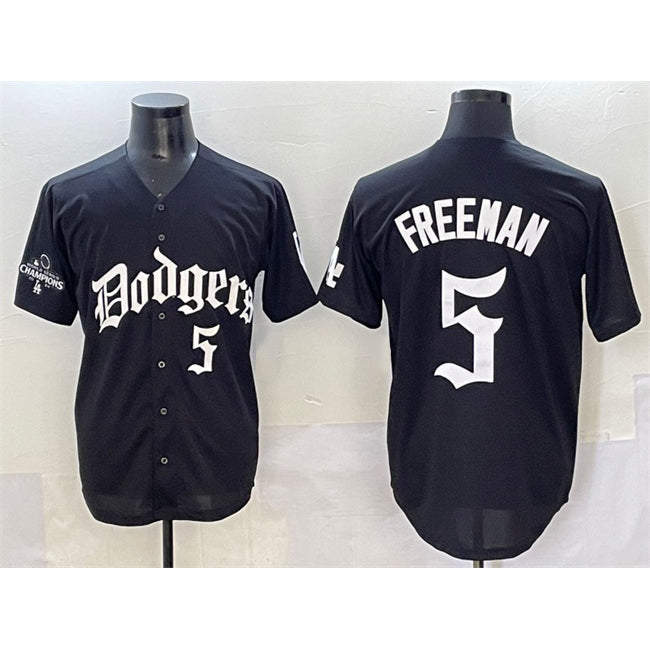 Los Angeles Dodgers #5 Freddie Freeman Black 2025 LA Gothic Style With 2024 World Series Champions Patch Vapor Premier Limited Stitched Baseball Jersey